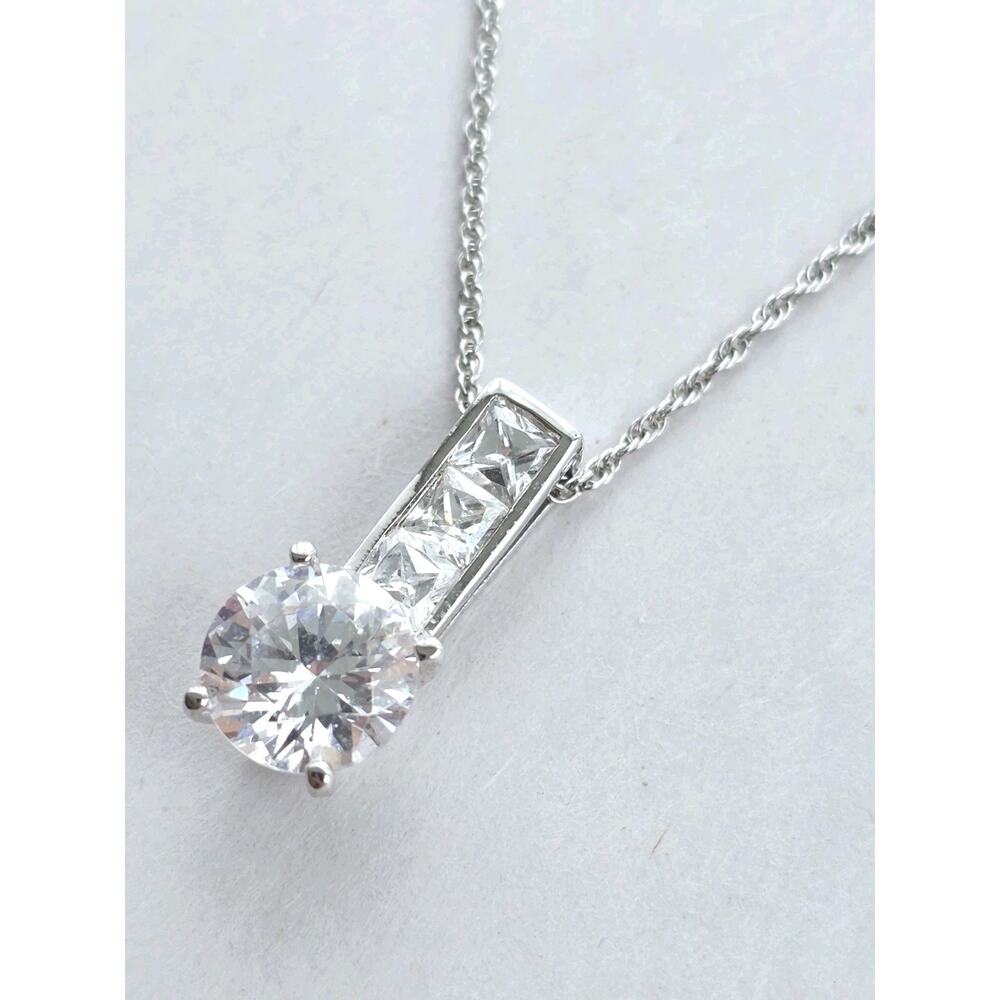 HMI Giant Cubic Zirconia Crystal Sterling Silver 925 Chain Signed Stamped Tested